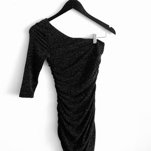One Shoulder Glitter Black Dress